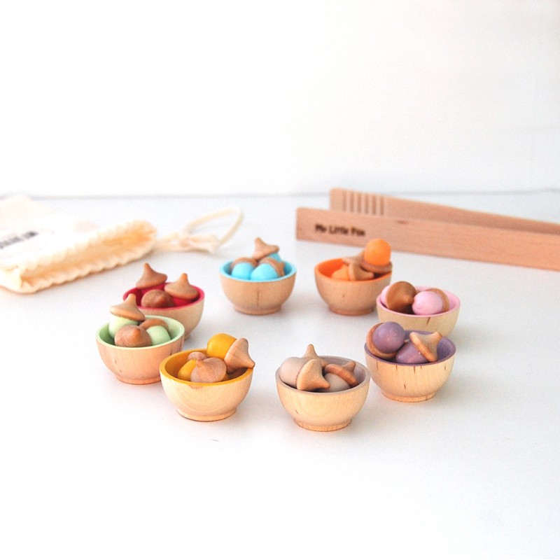 Jeu En Bois De Comptage Et De Tri Des Couleurs Pour Enfants 8 Bols Et Petits Glands