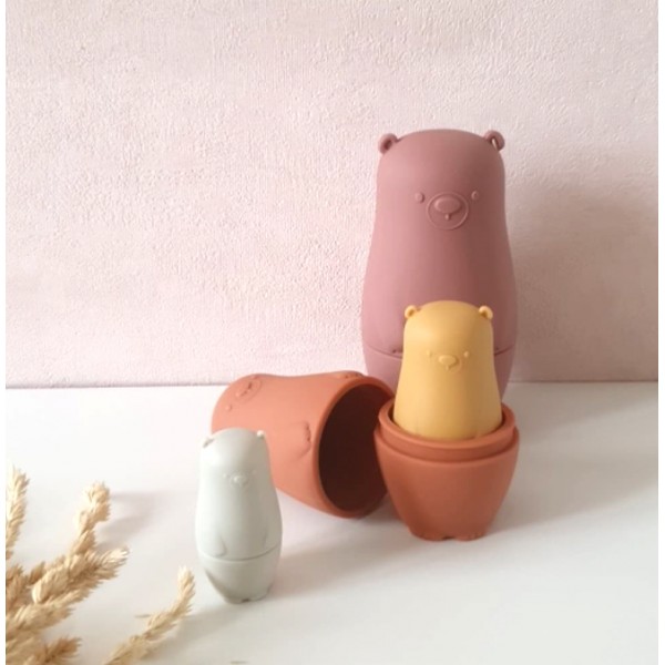 Boite gigogne en forme d'ours _ coloris moutarde et rose